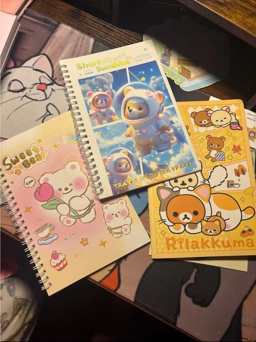 Cute Rilakkuma & Character Spiral Notebooks - Yellow, Pink, Blue
